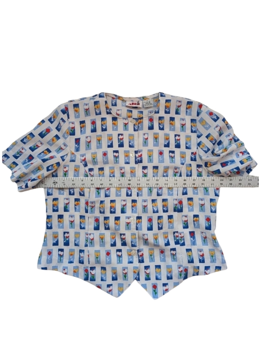Vintage Alia Textured Novelty Floral Print Button-Up Blouse